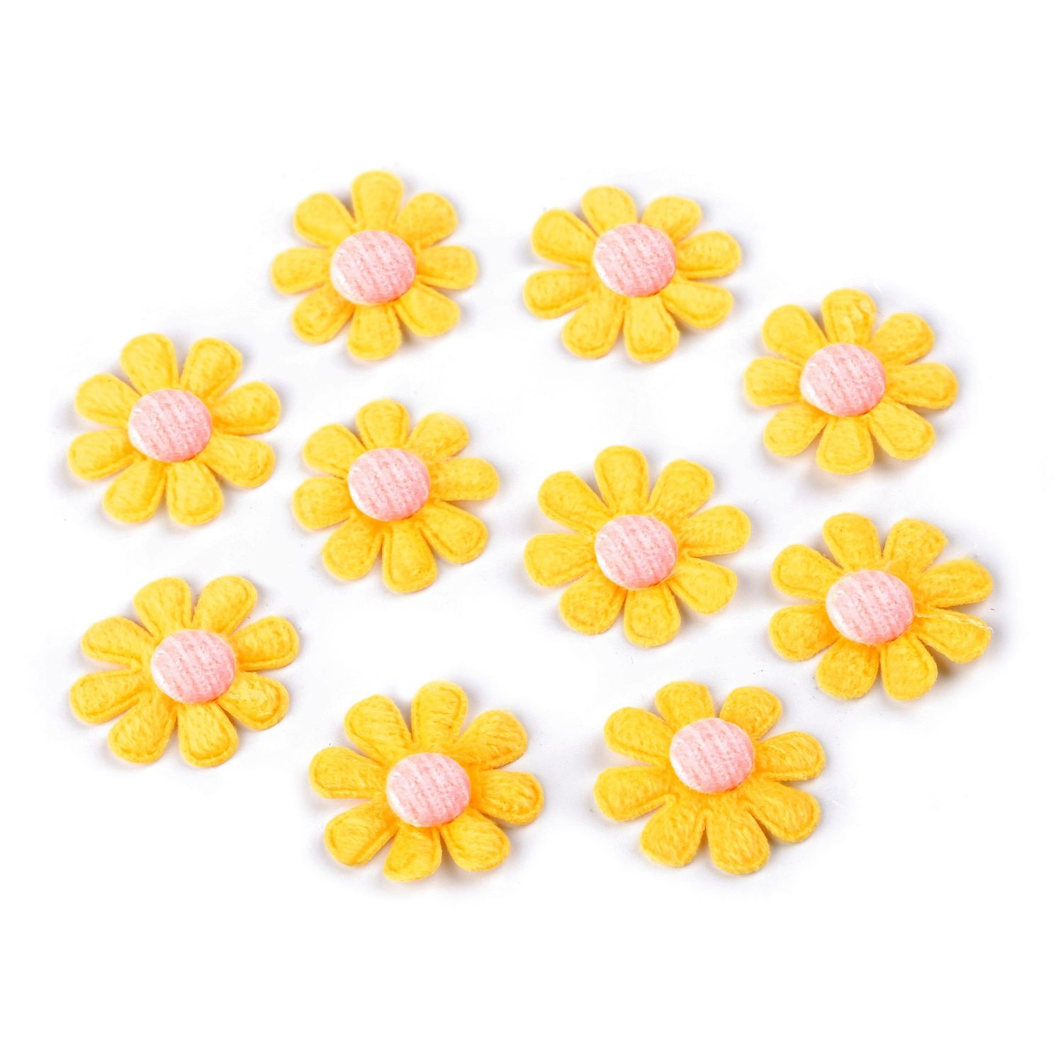 Set 10 margarete decorative textile Kyrra, diametru 27 mm, Galben fotografia produsului