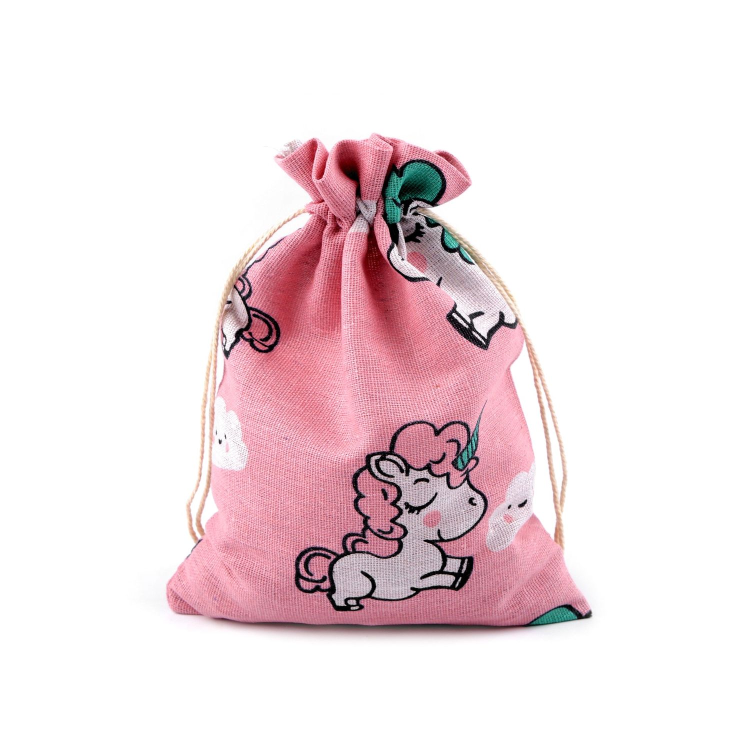 Saculet bumbac pentru cadouri, 17 x 22 cm imprimeu Unicorn roz fotografia produsului