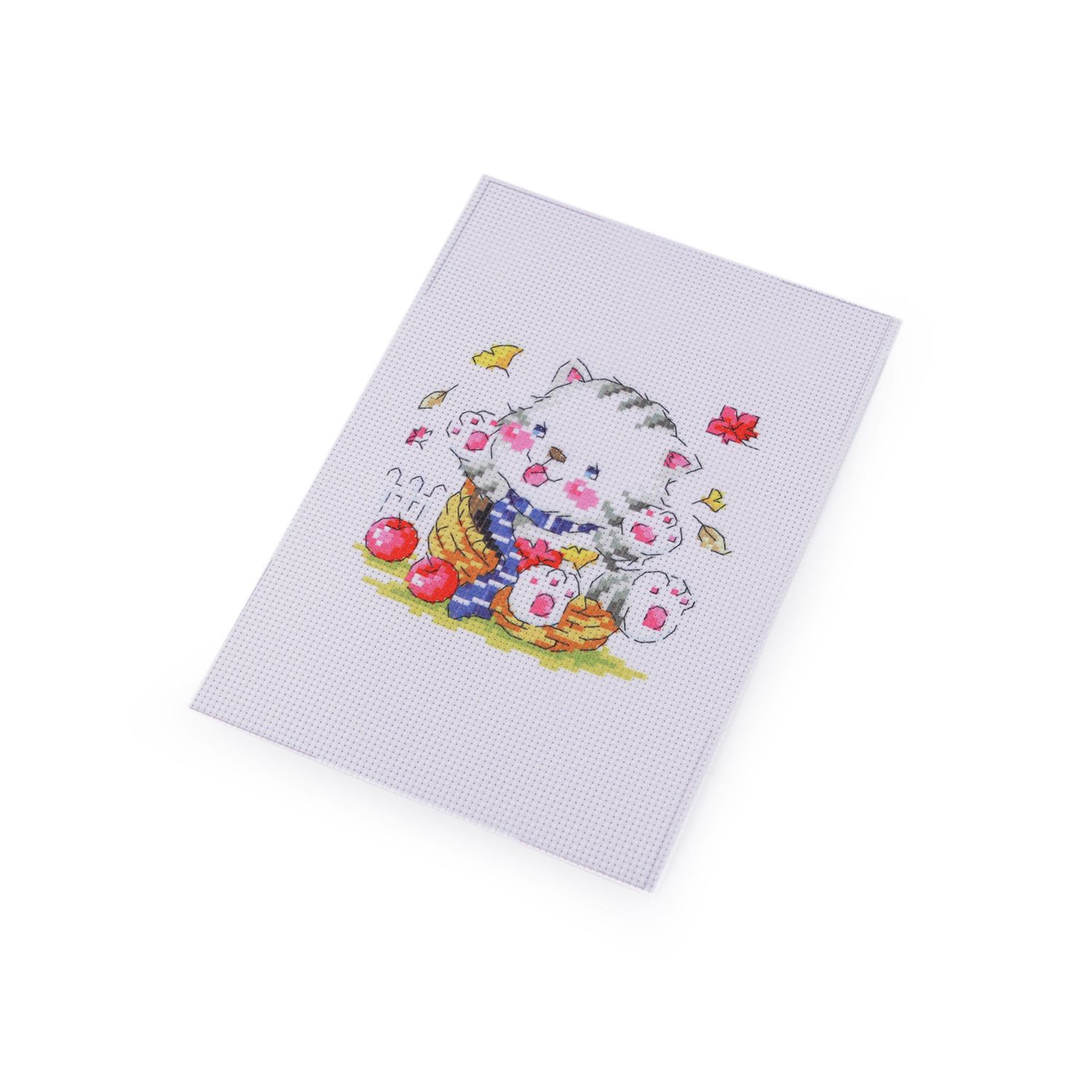 Set de brodat pentru copii, model imprimat 14 x 20 cm, Pisica vesela fotografia produsului