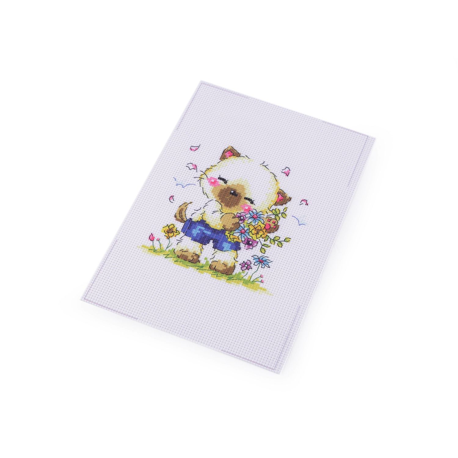Set de brodat pentru copii, model imprimat 14 x 20 cm, Pisica fotografia produsului