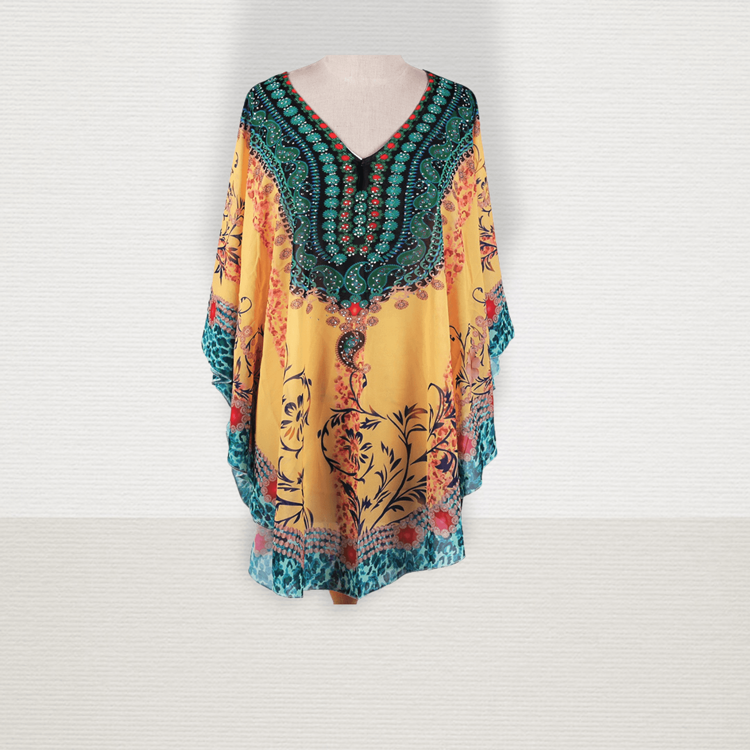 Rochie plaja tip Poncho, material nesifonabil, 115 x 85 cm, Galben mustar fotografia produsului View 2 L