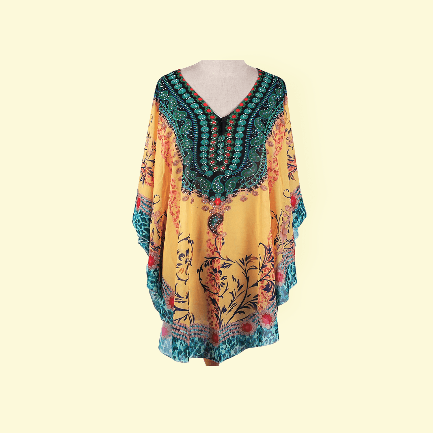 Rochie plaja tip Poncho, material nesifonabil, 115 x 85 cm, Galben mustar fotografia produsului View 5 L