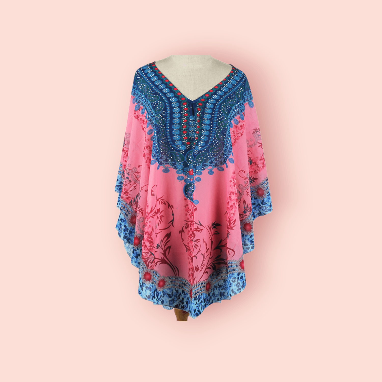Rochie plaja tip Poncho, material nesifonabil, 115 x 85 cm, Roz fotografia produsului View 2 L