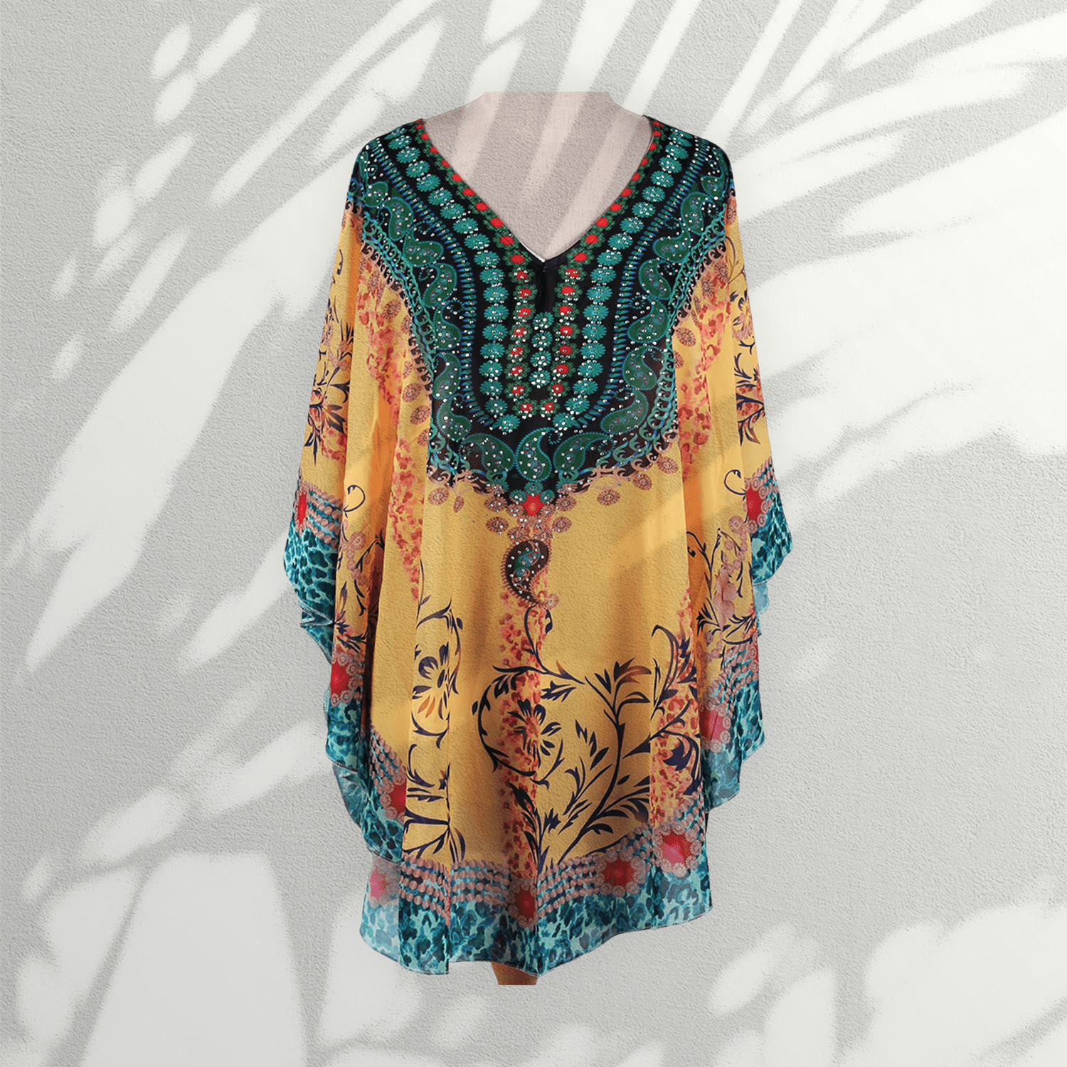 Rochie plaja tip Poncho, material nesifonabil, 115 x 85 cm, Galben mustar fotografia produsului View 6 L