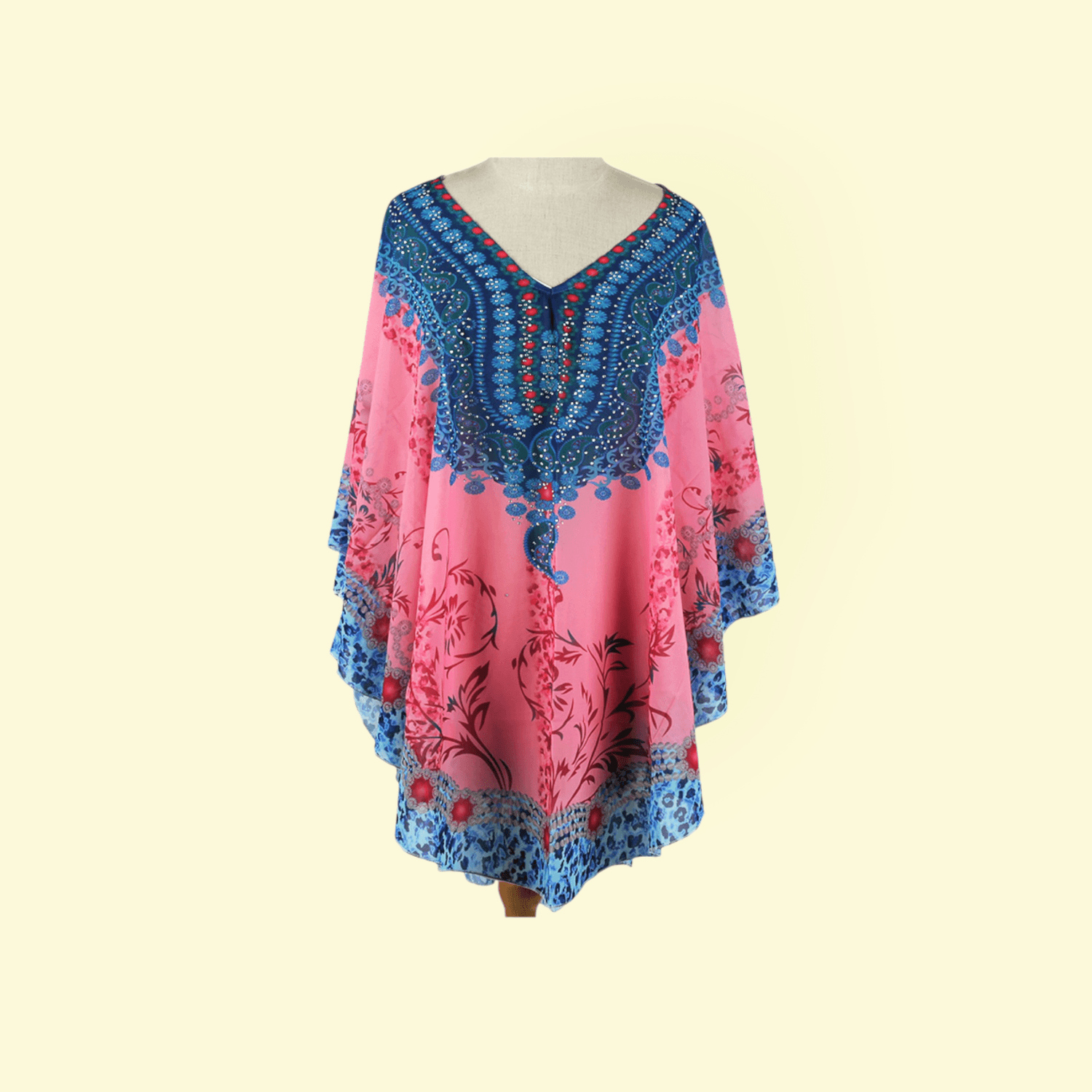 Rochie plaja tip Poncho, material nesifonabil, 115 x 85 cm, Roz fotografia produsului View 3 L