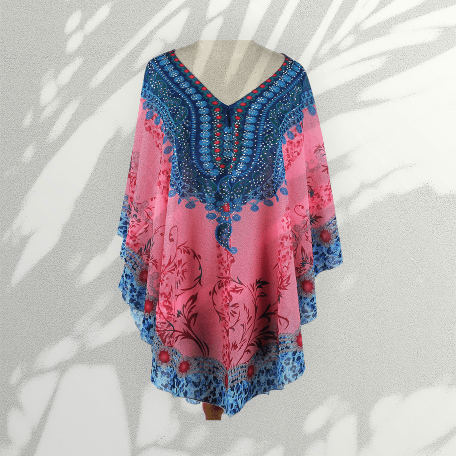 Rochie plaja tip Poncho, material nesifonabil, 115 x 85 cm, Roz fotografia produsului View 6 L
