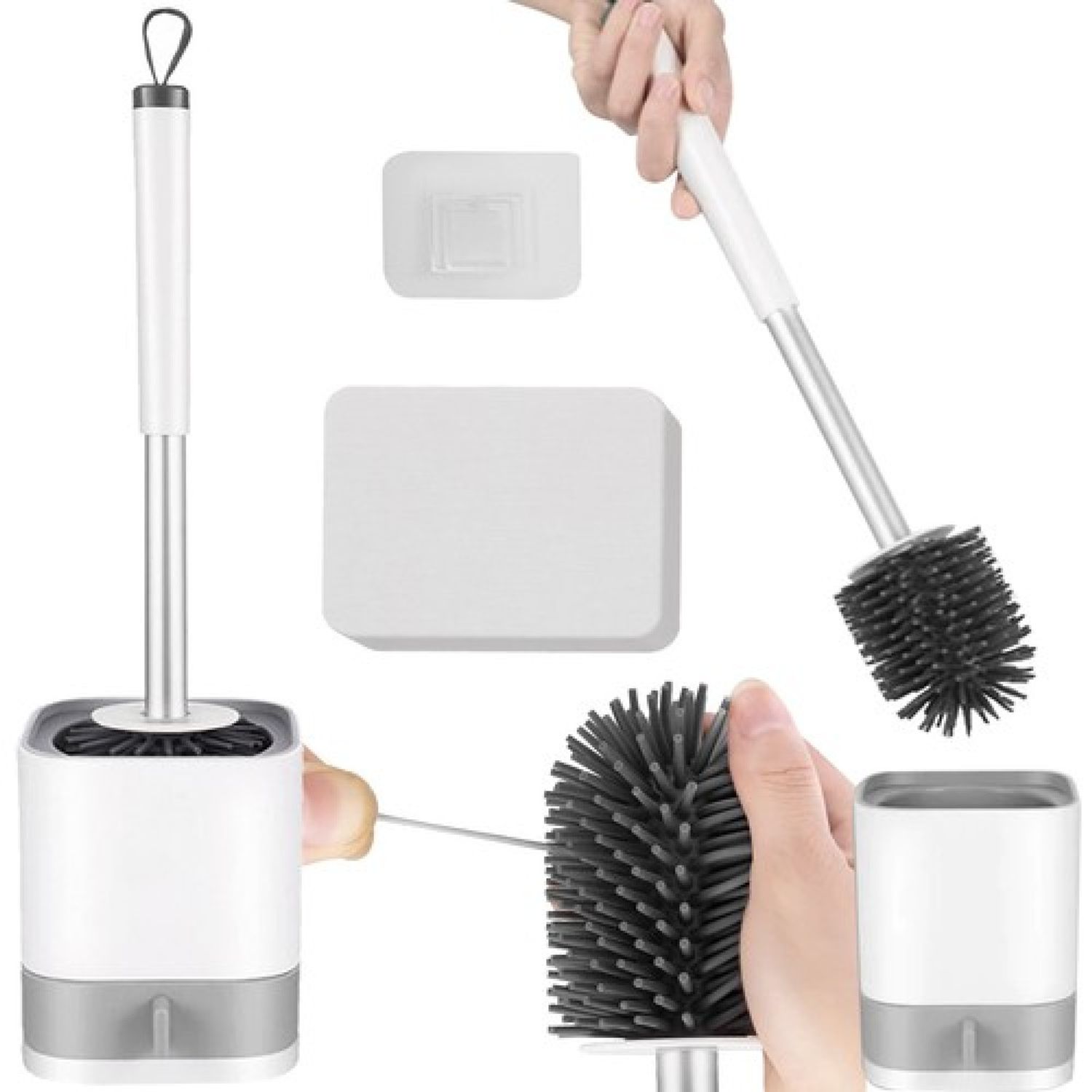 Perie rotunda pentru wc, din silicon, cu cap flexibil, fixare pe perete fotografia produsului View 2 L