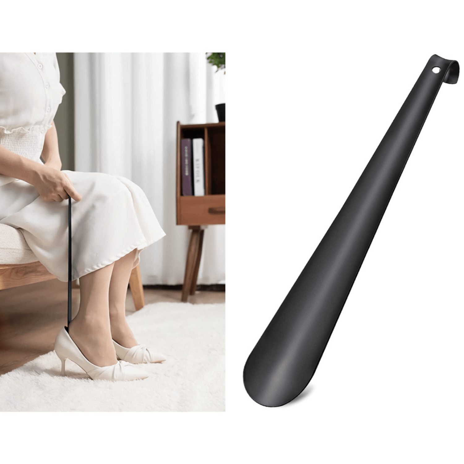 Incaltator lung, curbat, din metal, 58cm, culoare antracit fotografia produsului View 3 L