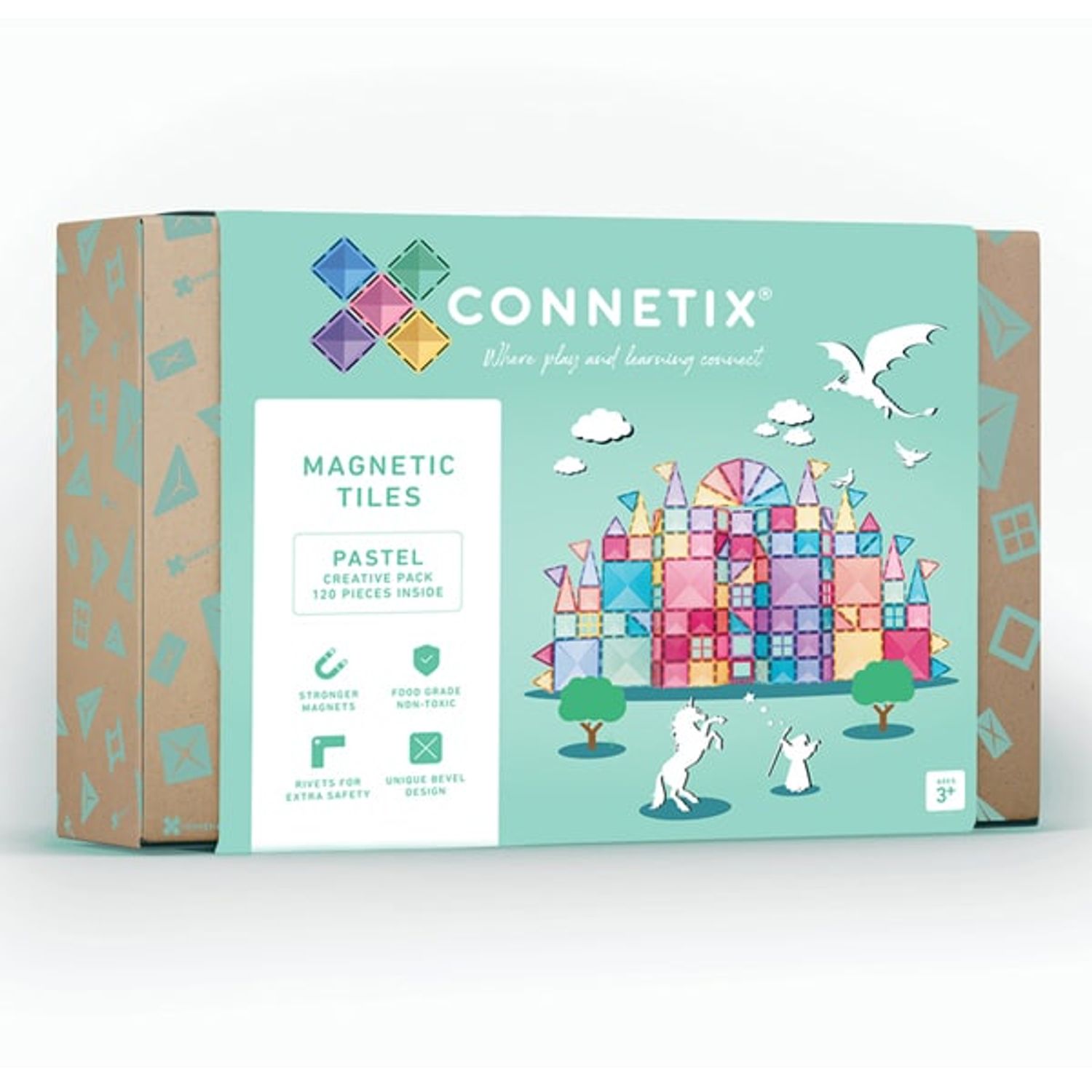 Magnetic Tiles Set constructie magnetic, 120 piese Pastel, creativitate fotografia produsului View 2 L
