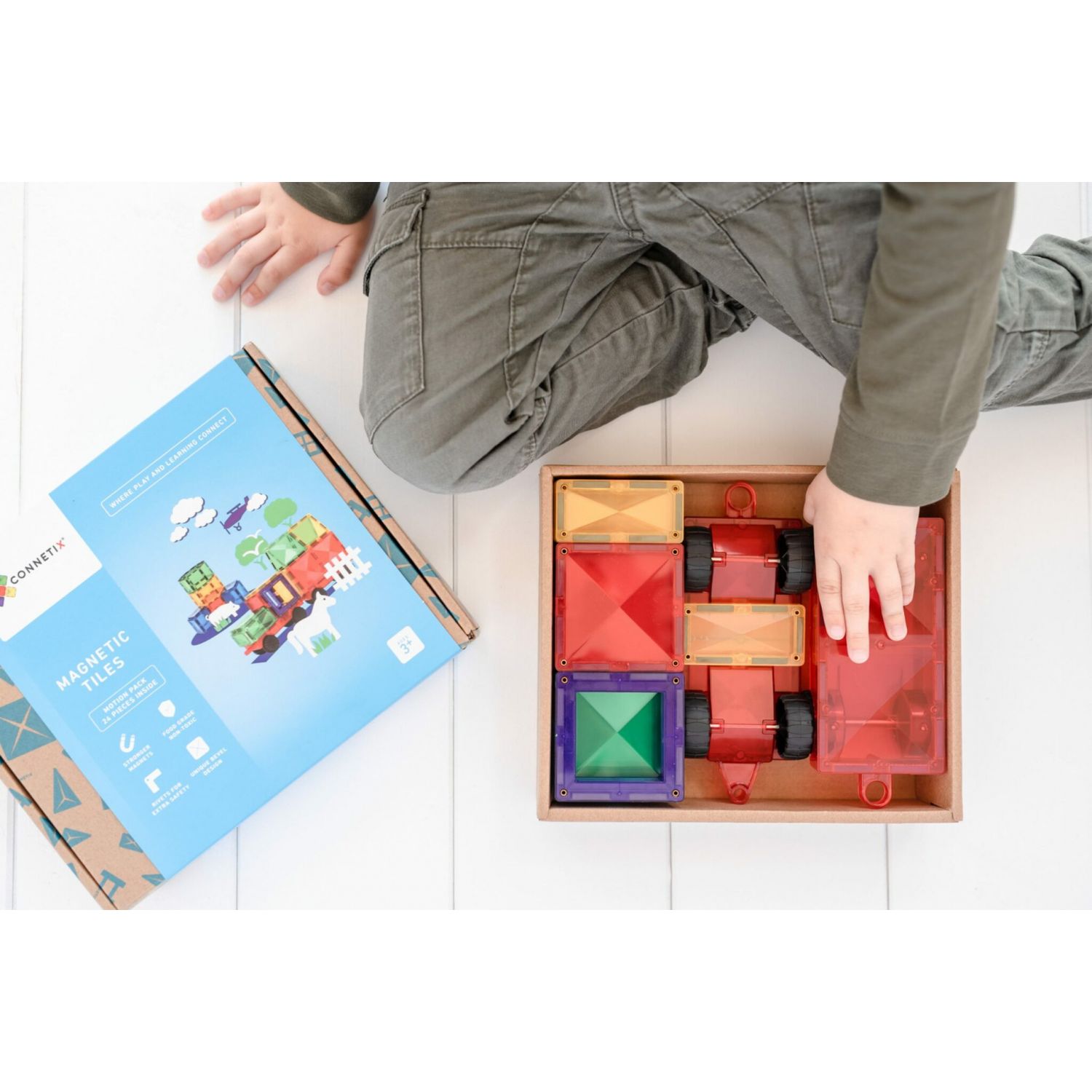 Magnetic Tiles Set constructie magnetic, 24 piese masinute fotografia produsului View 5 L