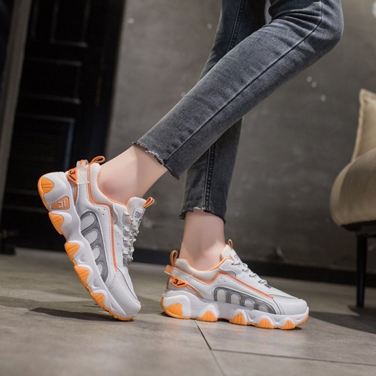 Pantofi sport dama AD41, model alb/orange, AD41-37 fotografia produsului View 2 L