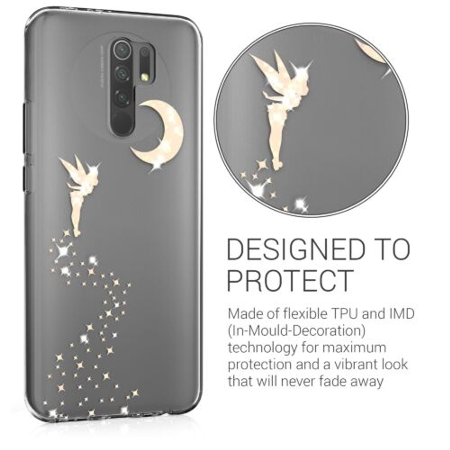 Husa Kwmobile pentru Xiaomi Redmi 9, Silicon, Transparent/Auriu, 57083.01 fotografia produsului View 3 L