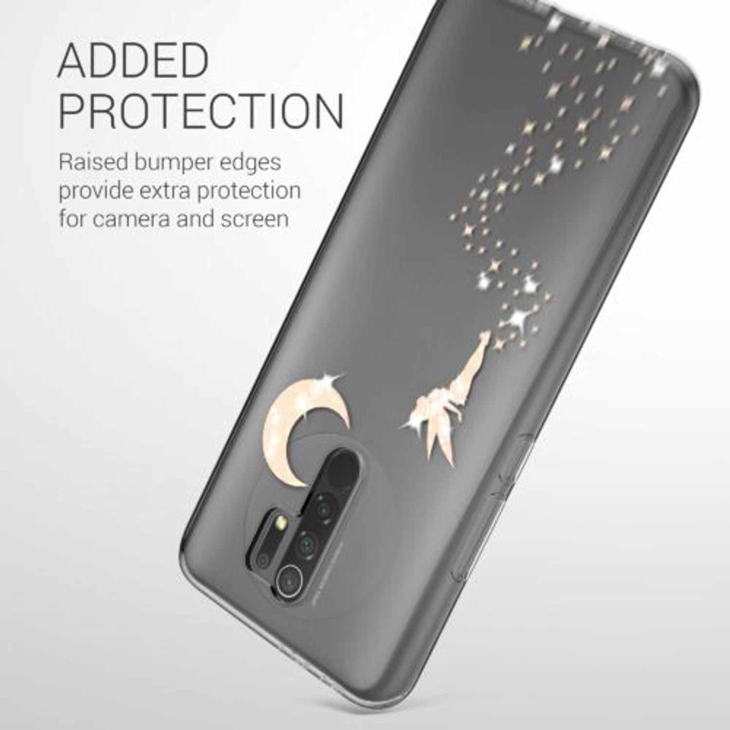 Husa Kwmobile pentru Xiaomi Redmi 9, Silicon, Transparent/Auriu, 57083.01 fotografia produsului View 6 L