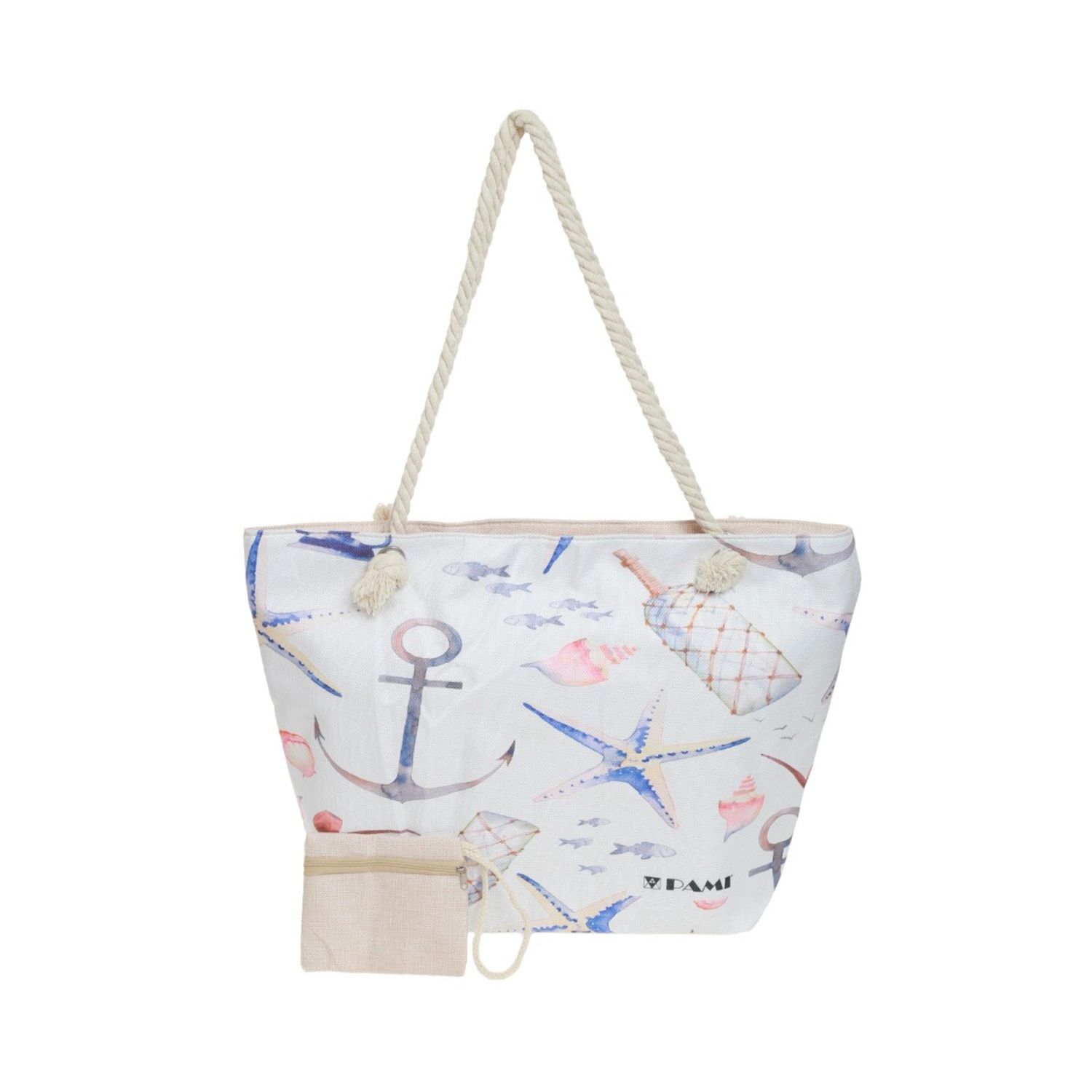 Geanta plaja dama PAMI, GP-1221-285, 58x38x18 cm Alb fotografia produsului
