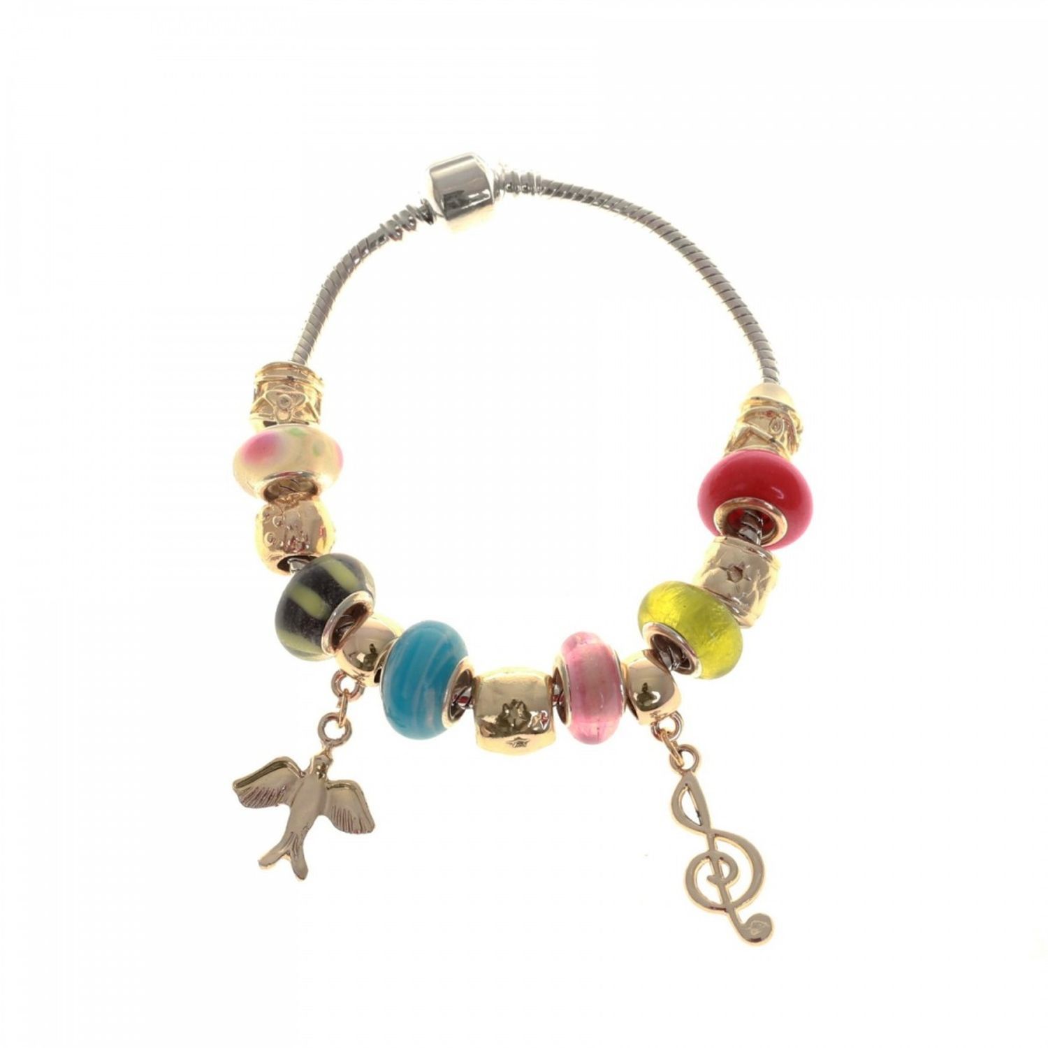 Bratara Charm, tip Pandora PAMI, BF-50, 19,5 cm, Modele mixte Auriu fotografia produsului View 3 L