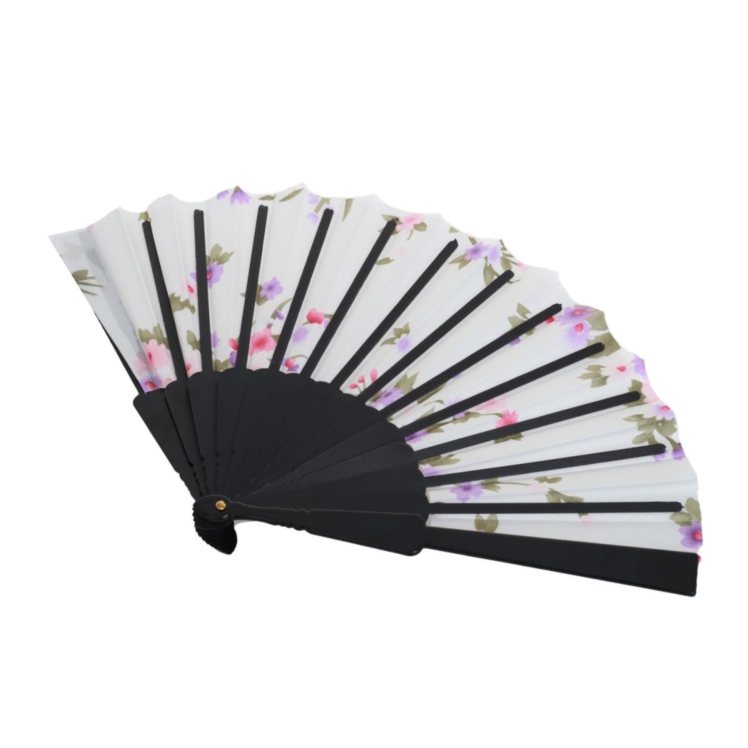 Evantai cu model florar satin PAMI, EV-1221-17 Alb fotografia produsului View 4 L