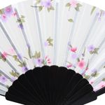 Evantai cu model florar satin PAMI, EV-1221-17 Alb fotografia produsului View 2 S