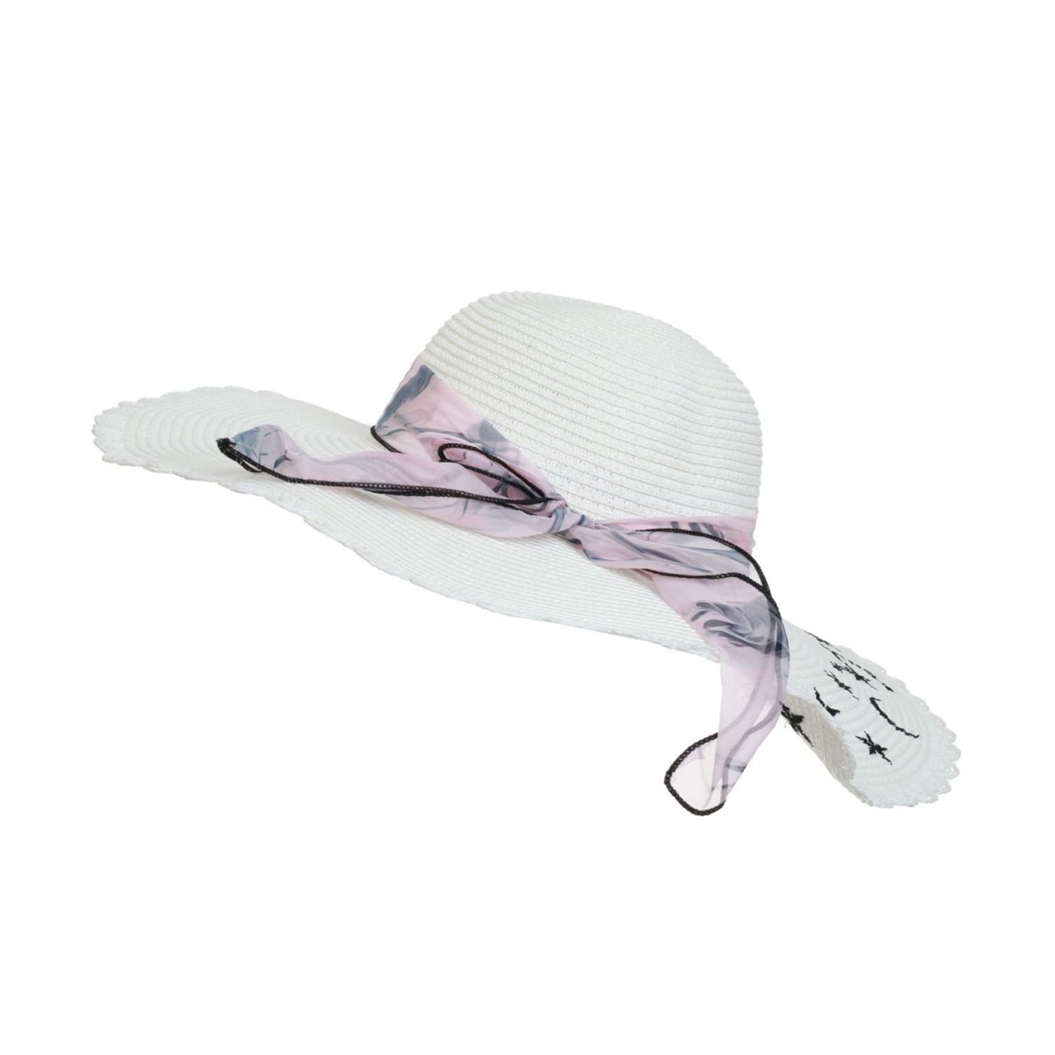 Palarie plaja dama brodata PAMI, PD-1221-255, 57 cm Alb fotografia produsului