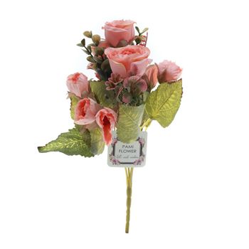 Buchet 5 Trandafiri Artificiale PAMI, F1021-12, 30cm Roz