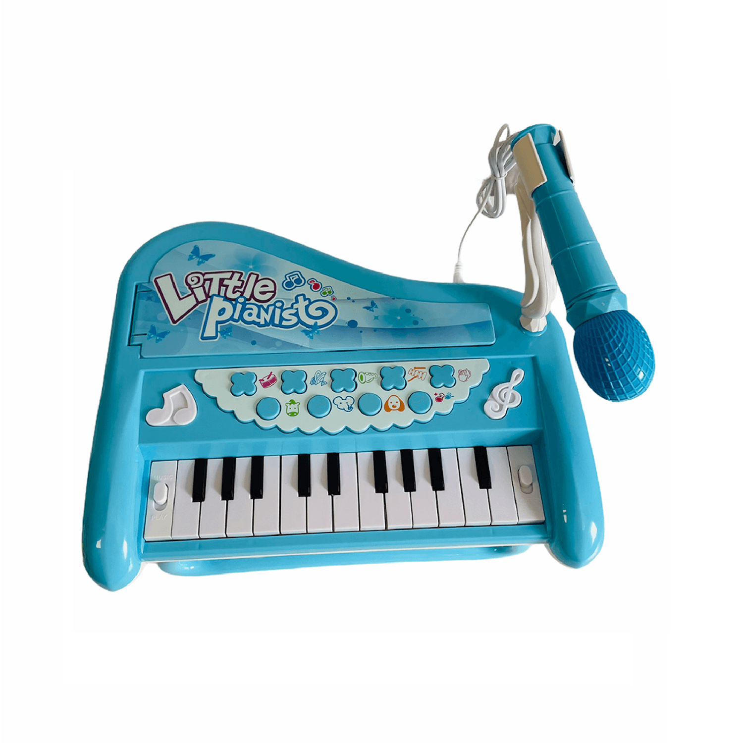 Pian cu microfon si lumini, sunete animale si instrumente muzicale, bleu fotografia produsului View 2 L