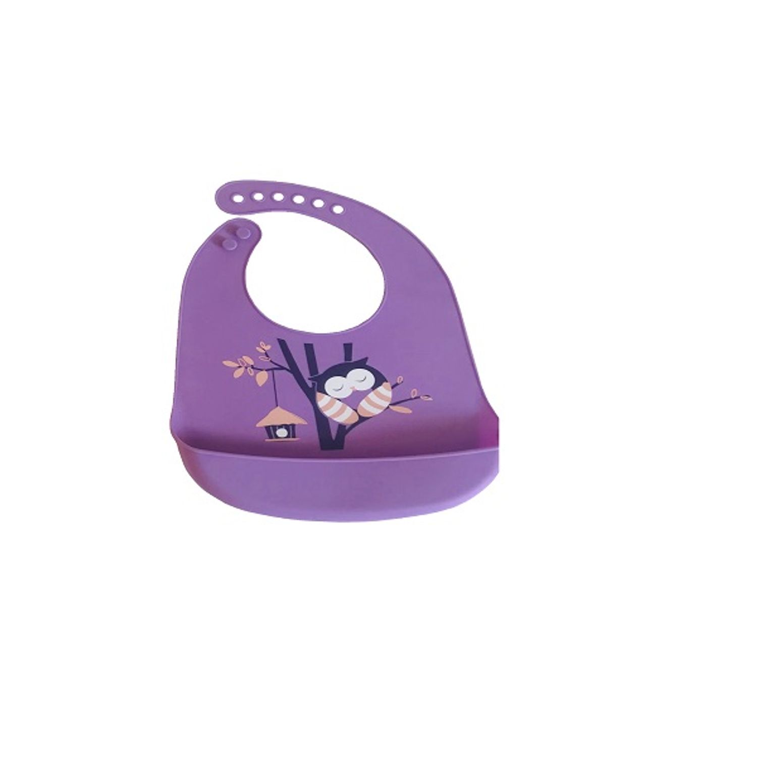 Bavetica pentru bebelusi flexibila din silicon moale, reglabila, buzunar colector, mov fotografia produsului