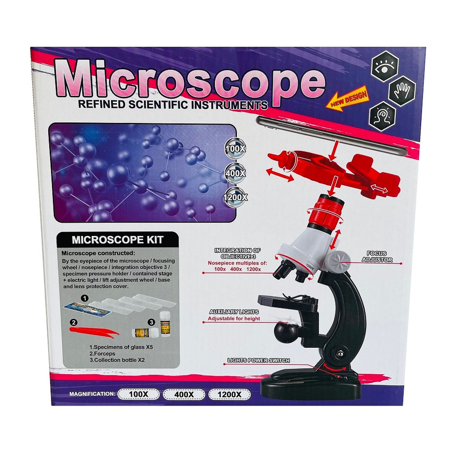 Set microscop cu suport pentru telefon, 100X, 400X, 1200X fotografia produsului View 3 L