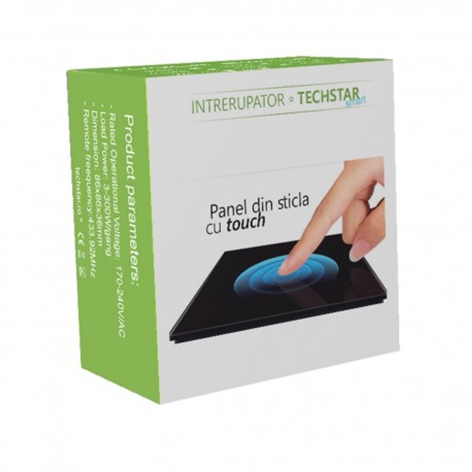 Intrerupator Touch Techstar&reg;, Sticla Securizata, Design Modern, Iluminare LED, 2 Faze, Alb fotografia produsului View 3 L