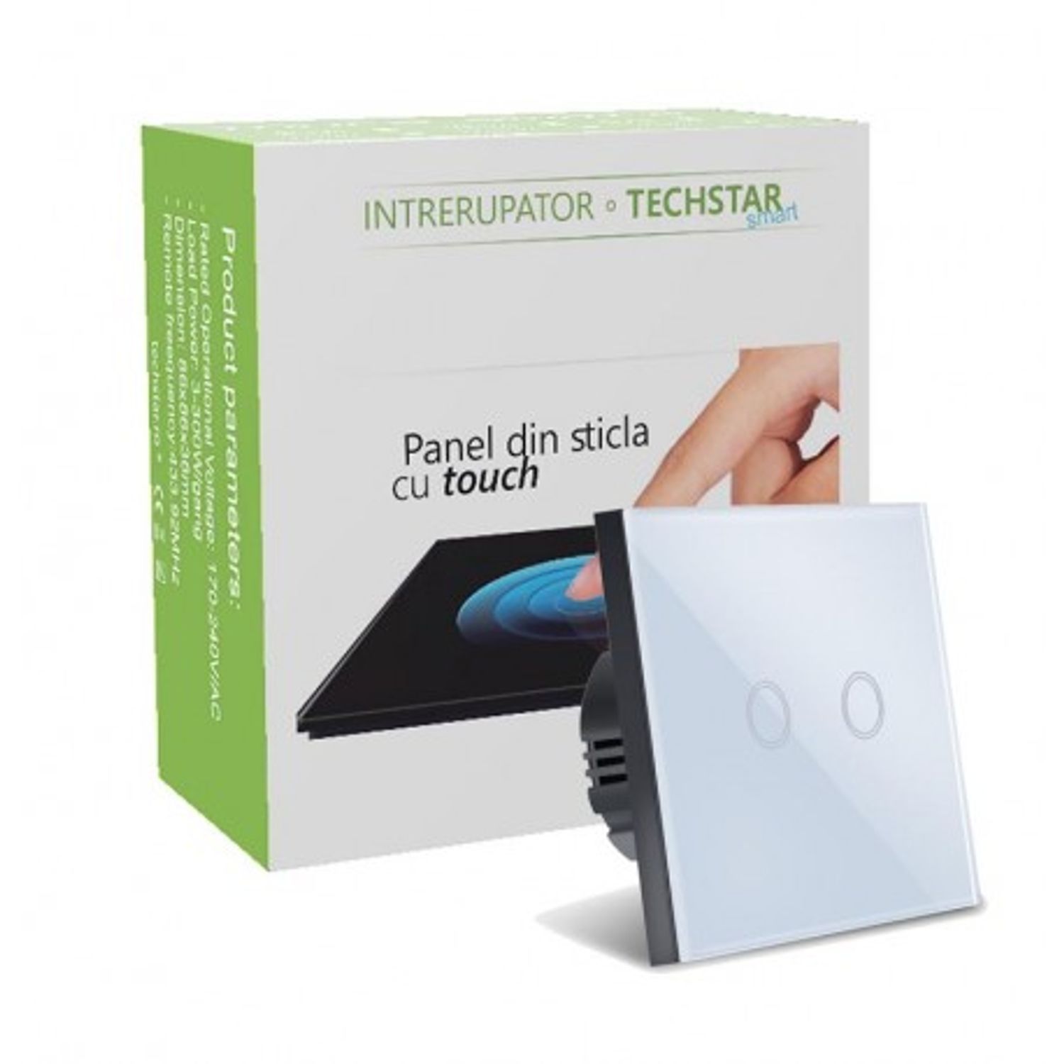 Intrerupator Touch Techstar&reg;, Sticla Securizata, Design Modern, Iluminare LED, 2 Faze, Alb fotografia produsului View 6 L