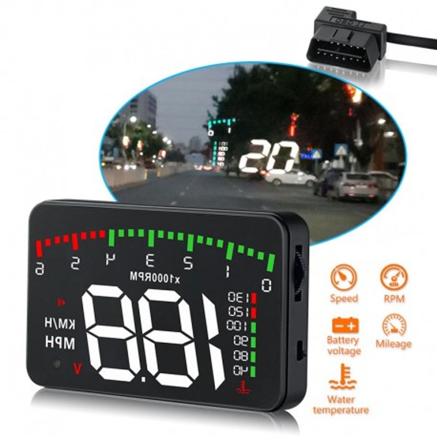 Ecran HUD Techstar&reg; Head-Up Display, Proiector Parbriz, Afisare Multiple Informatii, Conexiune OBD2 fotografia produsului