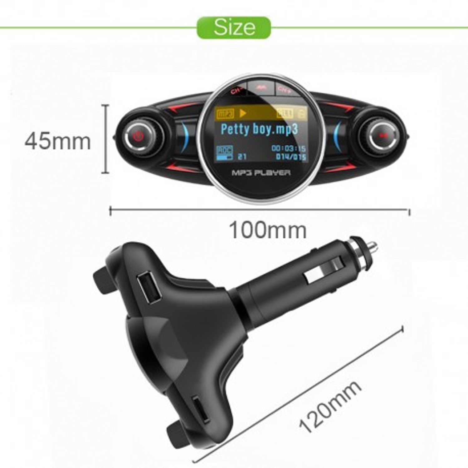 Modulator Transmitator FM Auto Techstar&reg; BT-08, Bluetooth 4.0, Car Kit Handsfree, MP3 Player cu Display LED fotografia produsului View 3 L
