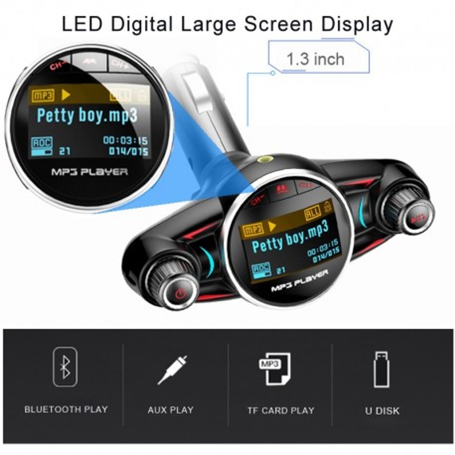 Modulator Transmitator FM Auto Techstar&reg; BT-08, Bluetooth 4.0, Car Kit Handsfree, MP3 Player cu Display LED fotografia produsului View 7 L