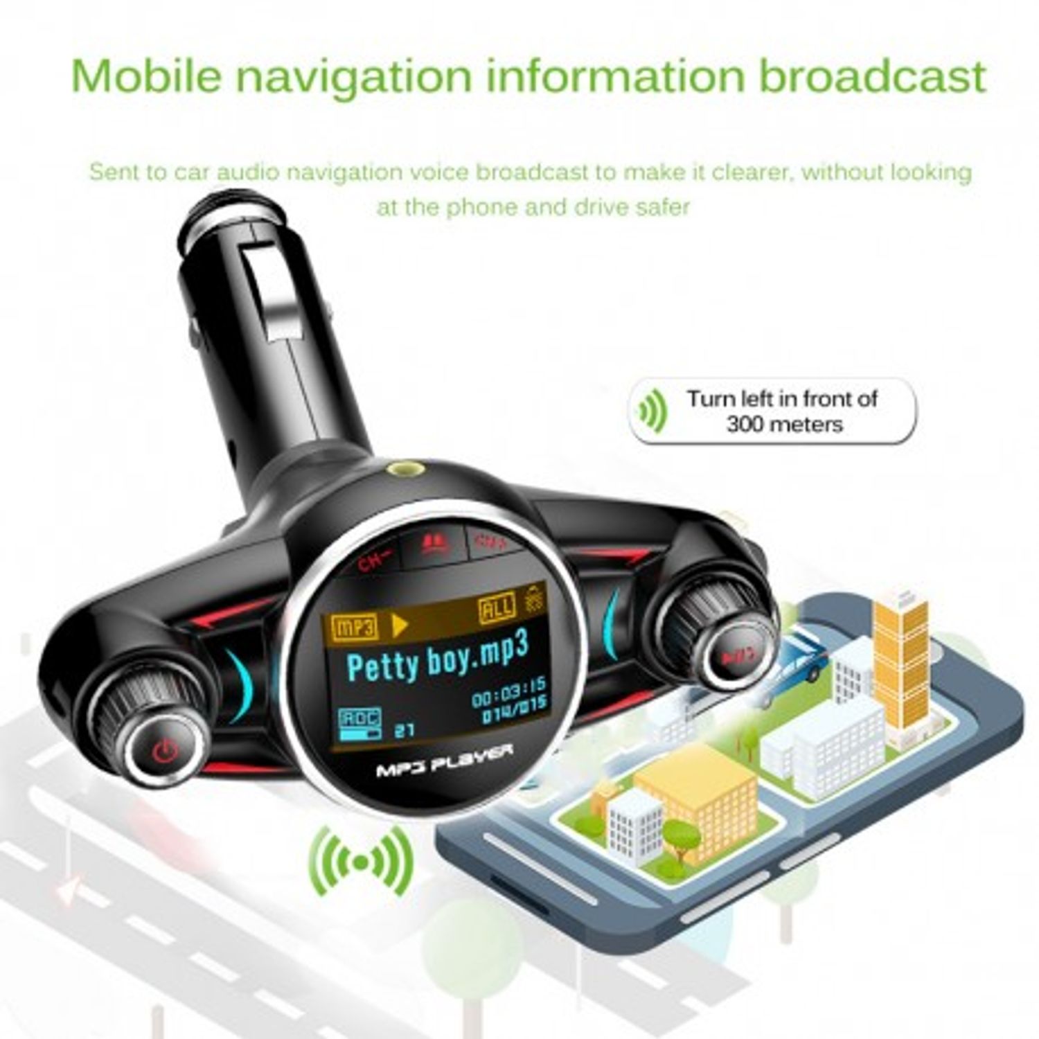 Modulator Transmitator FM Auto Techstar&reg; BT-08, Bluetooth 4.0, Car Kit Handsfree, MP3 Player cu Display LED fotografia produsului View 4 L