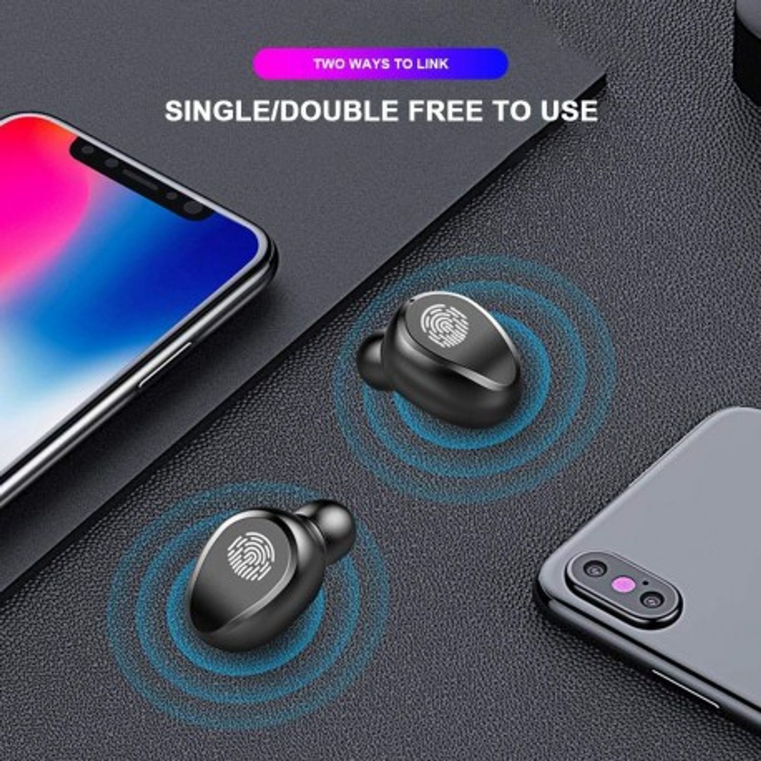 Casti F9 Mini Smart TWS Techstar&reg;, Wireless, Bluetooth V5.0, SplashResistent, Touch, iOS, Android, Negru fotografia produsului View 10 L