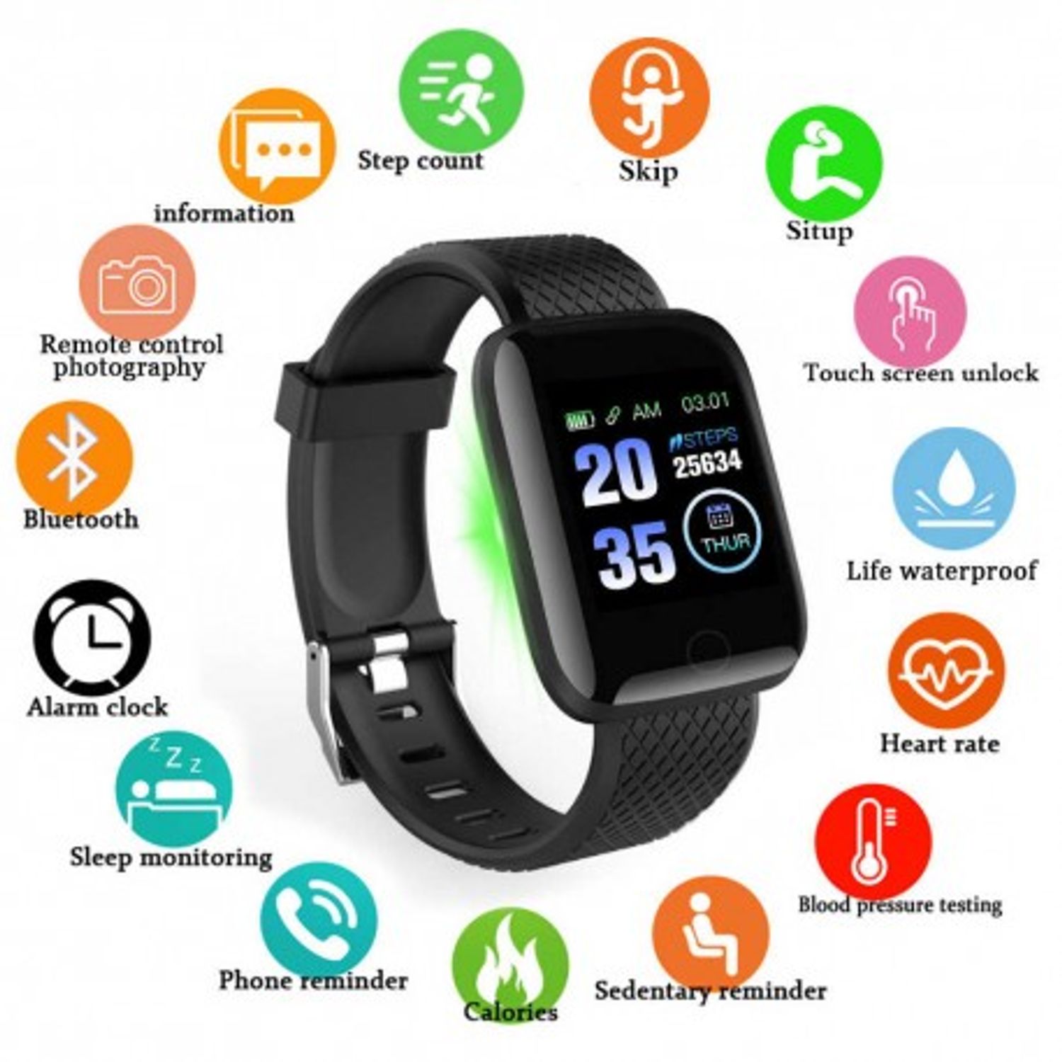 Ceas Smartwatch Techstar&reg; D13, Negru, Bluetooth 4.0, Compatibil Android & iOS, Unisex, Rezistent la Apa fotografia produsului View 3 L