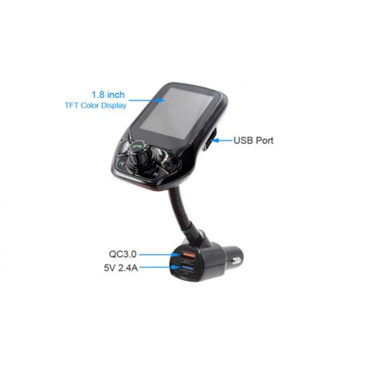 Modulator Auto Transmitator FM Techstar&reg; T43 Bluetooth 4.0 AUX USB QC3.0 Display Color 1.8" MP3 Player Android iOS fotografia produsului View 8 L