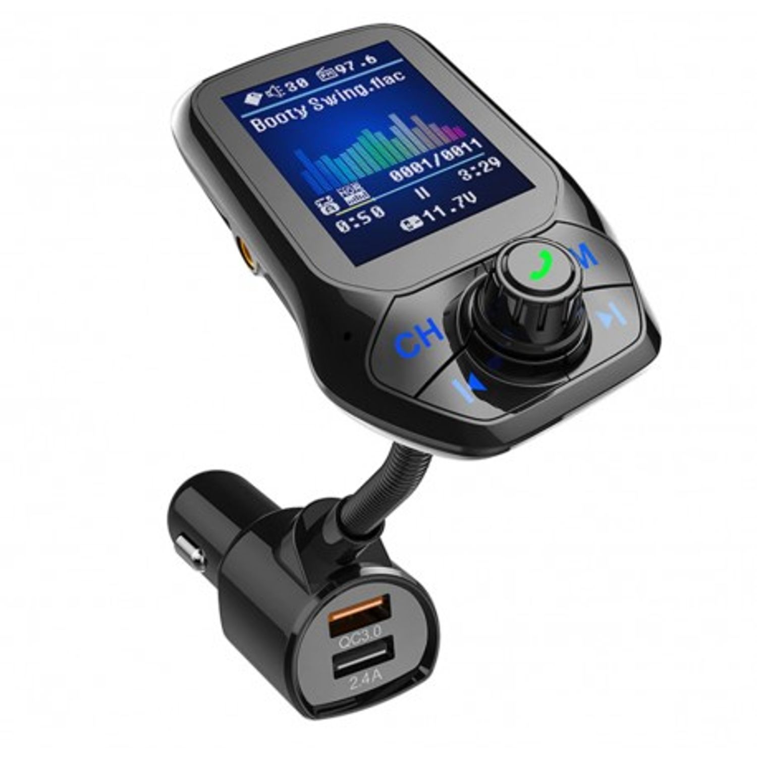 Modulator Auto Transmitator FM Techstar&reg; T43 Bluetooth 4.0 AUX USB QC3.0 Display Color 1.8" MP3 Player Android iOS fotografia produsului View 10 L