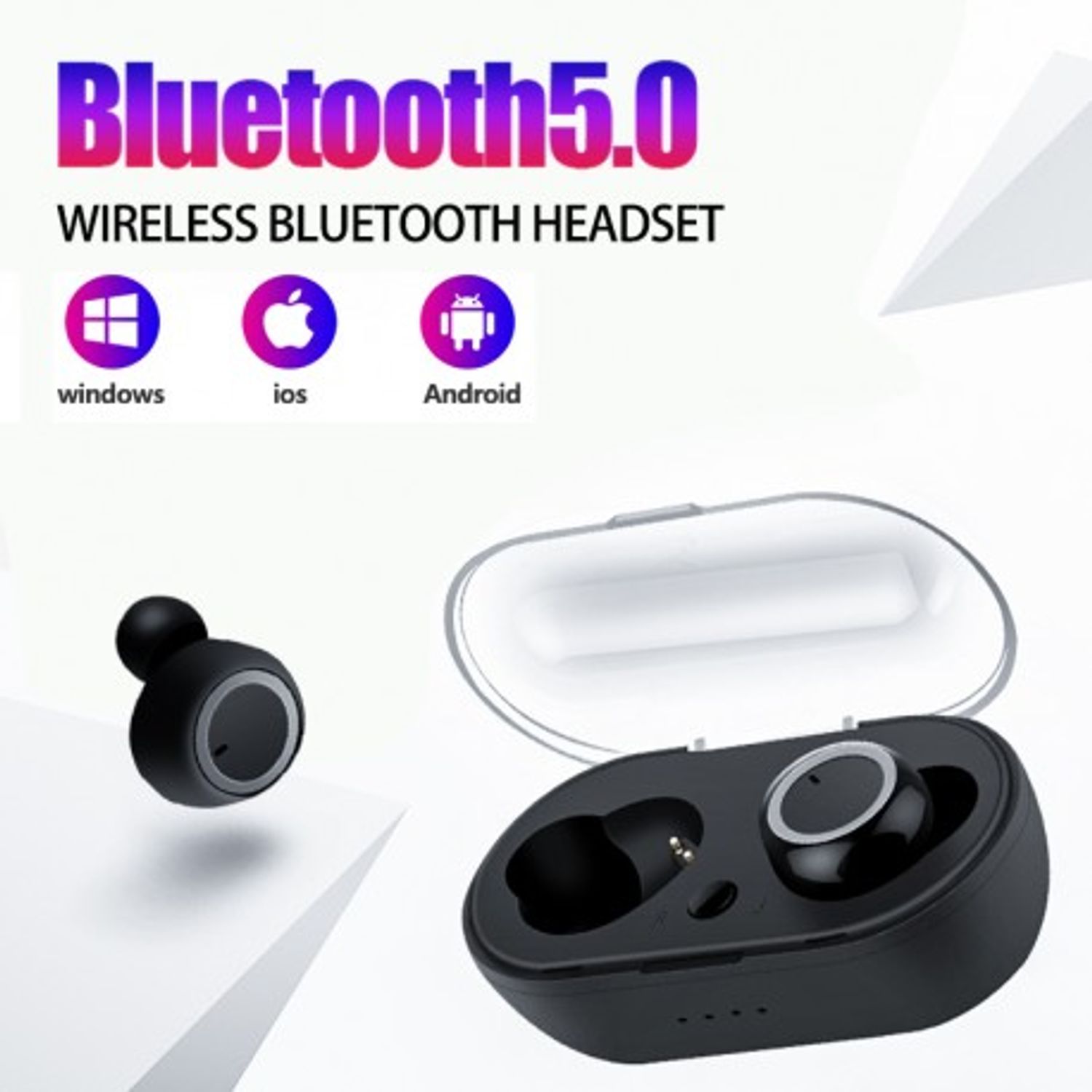 Casti Bluetooth Wireless Techstar&reg; TWS Earbud cu Tehnologie BT 5.0 Negru fotografia produsului View 5 L