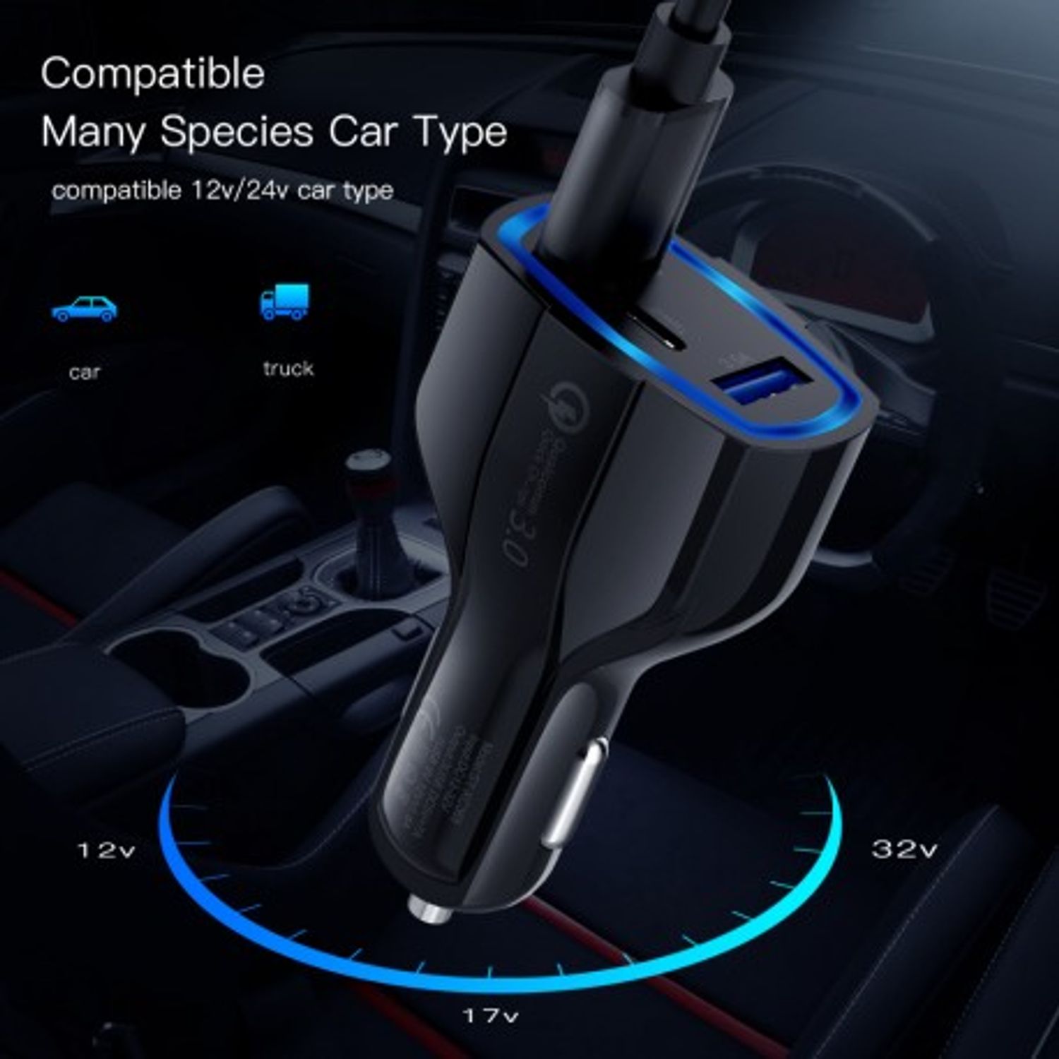 Incarcator Auto Techstar&reg; Turbo Fast, 5V, 3.5A ,QC3.0, DUAL USB, Universal, Negru fotografia produsului View 4 L