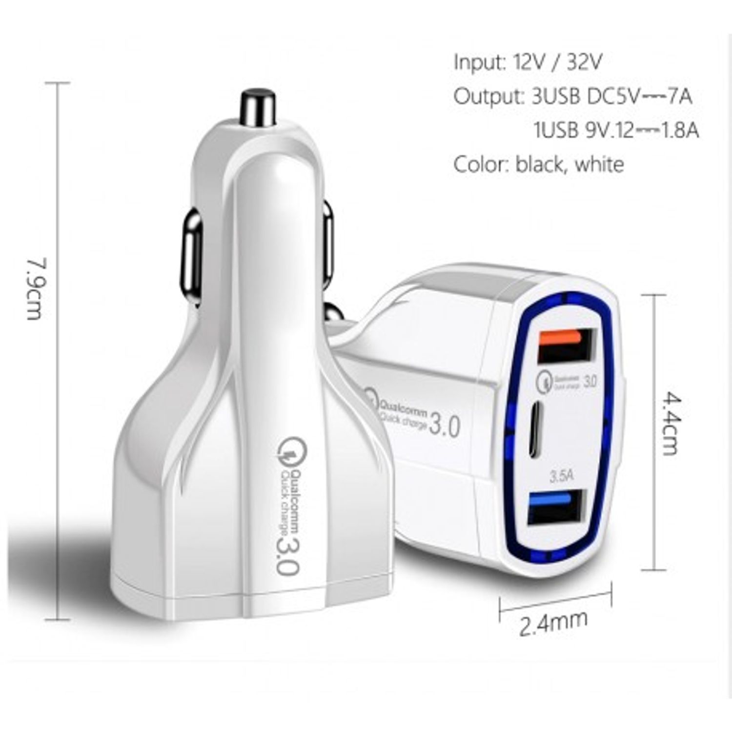 Incarcator Auto Techstar&reg; Turbo Fast, 5V, 3.5A ,QC3.0, DUAL USB, Universal, Alb fotografia produsului View 2 L