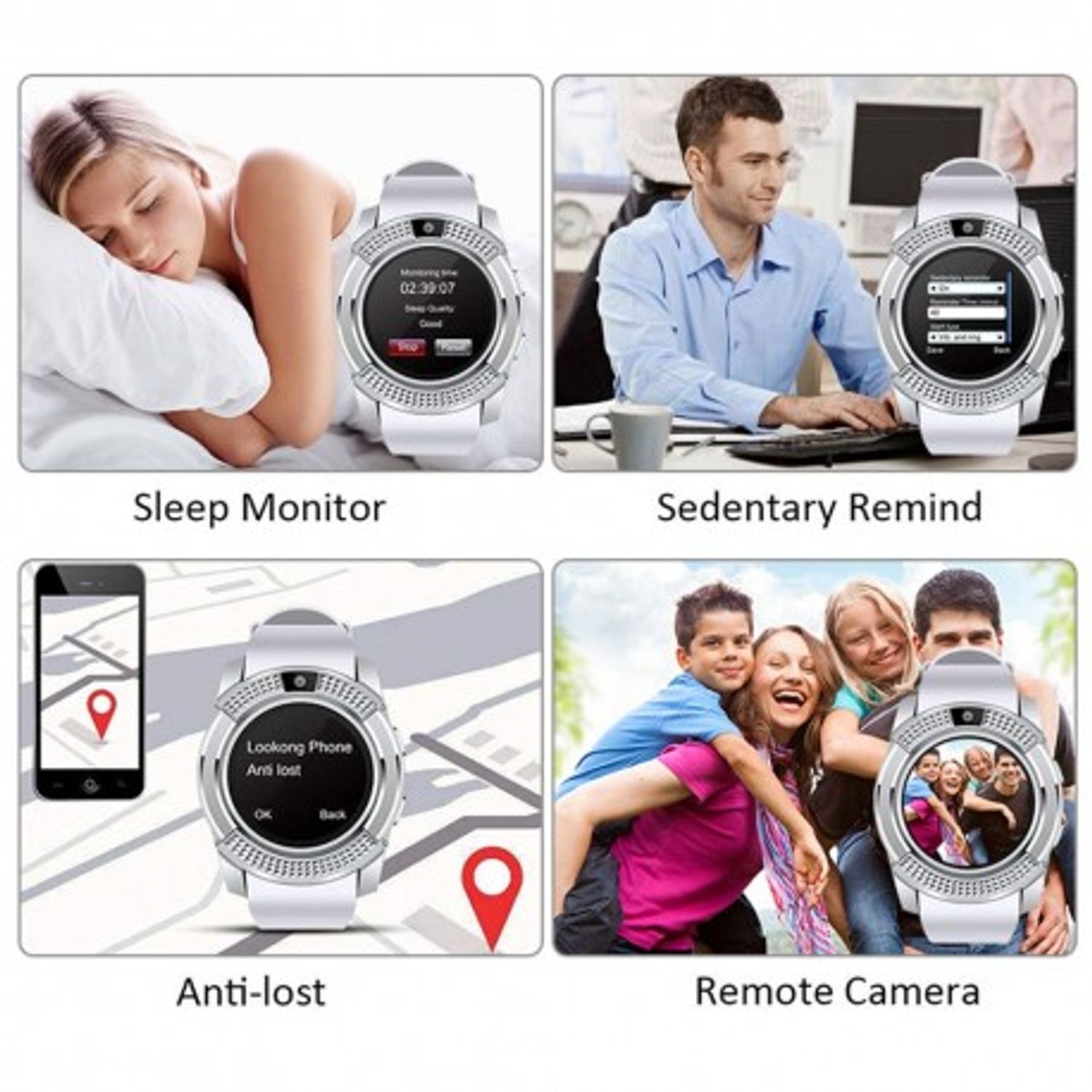 Ceas Smartwatch Techstar® V8, Handsfree, Bluetooth 3.0, SIM, Compatibil Android & iOS, Camera 1.3MP, Alb fotografia produsului View 8 L