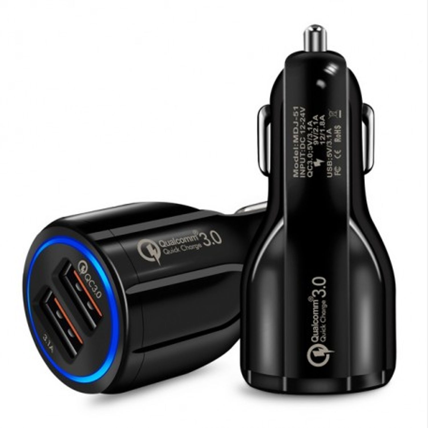 Incarcator Auto Dual 2 USB Techstar&reg; Qualcomm Quick Charge 3.0 Adaptor 9V 2A Bricheta Negru fotografia produsului View 3 L