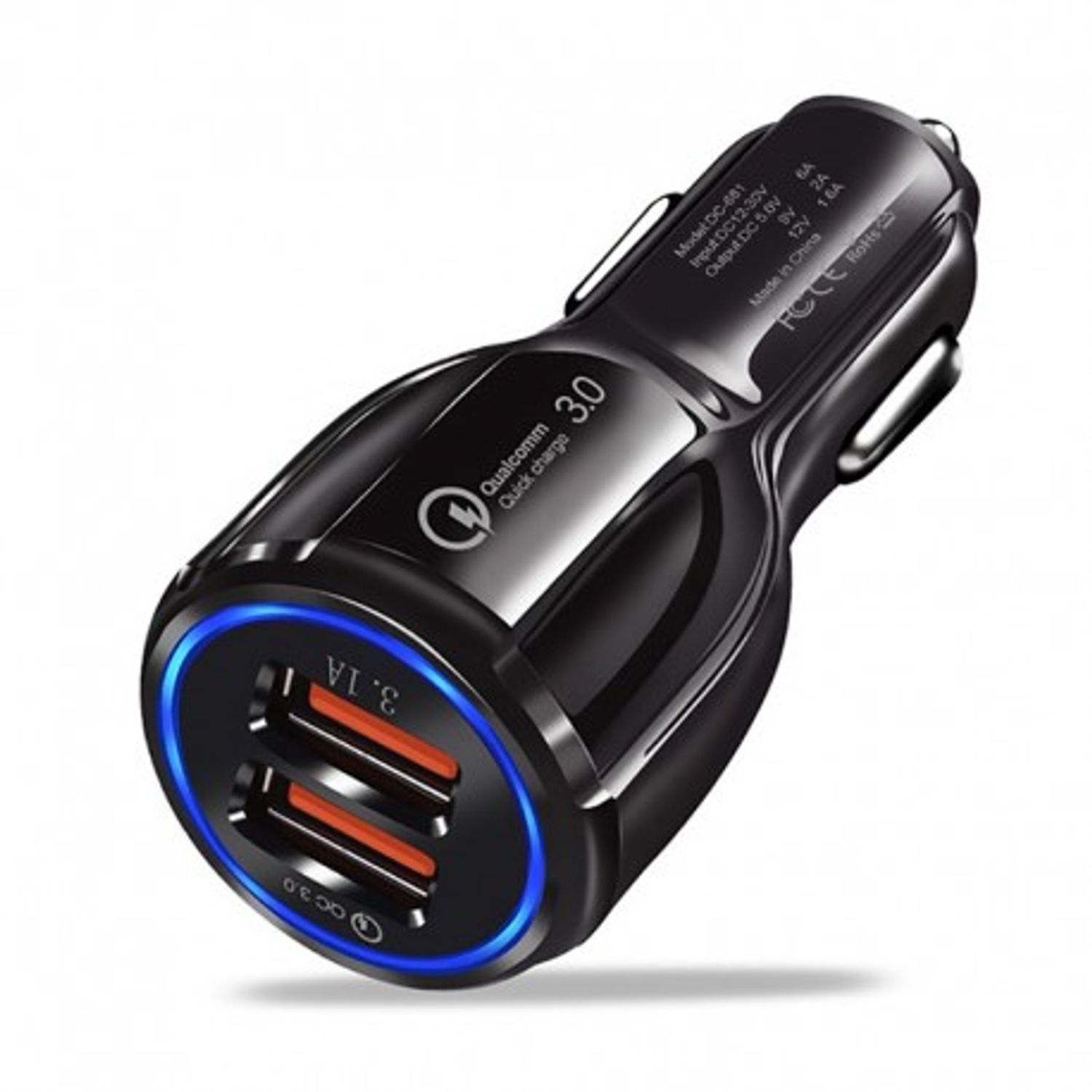 Incarcator Auto Dual 2 USB Techstar&reg; Qualcomm Quick Charge 3.0 Adaptor 9V 2A Bricheta Negru fotografia produsului