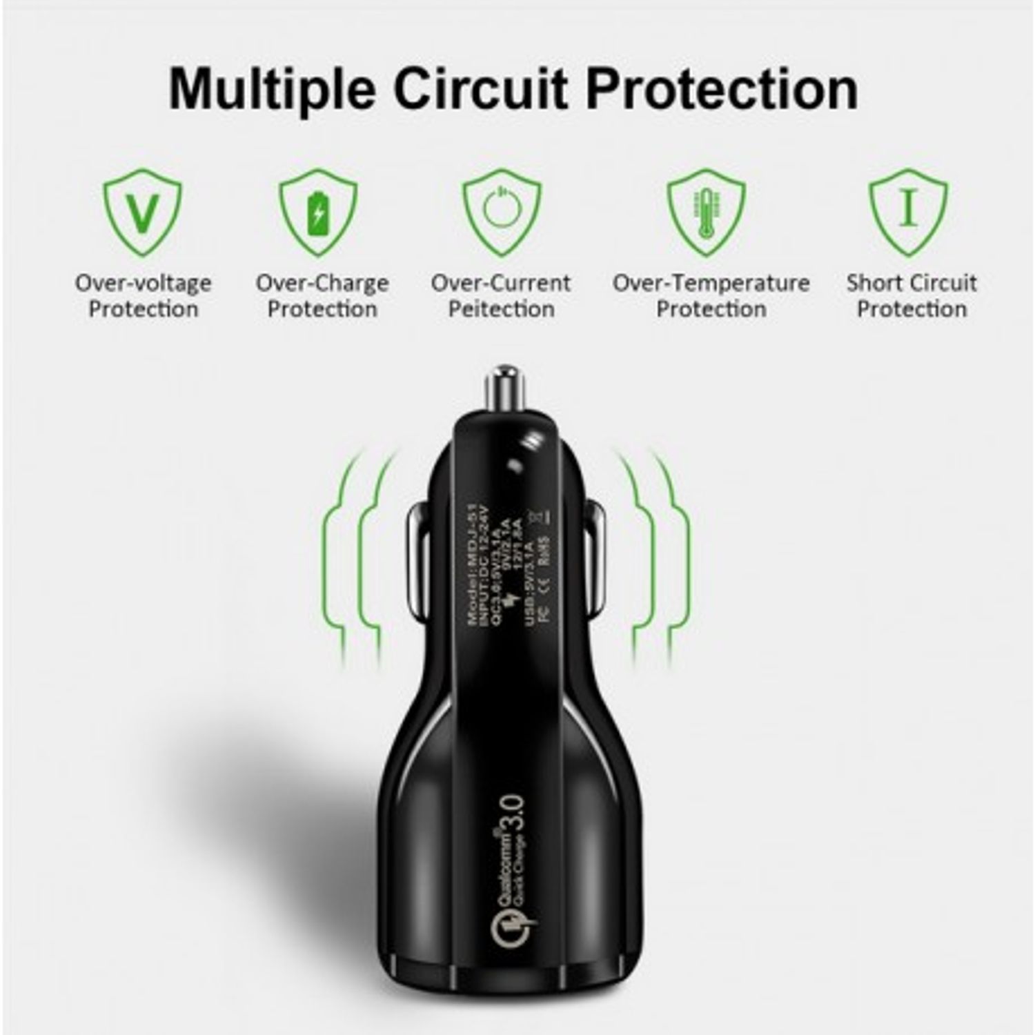Incarcator Auto Dual 2 USB Techstar&reg; Qualcomm Quick Charge 3.0 Adaptor 9V 2A Bricheta Negru fotografia produsului View 5 L