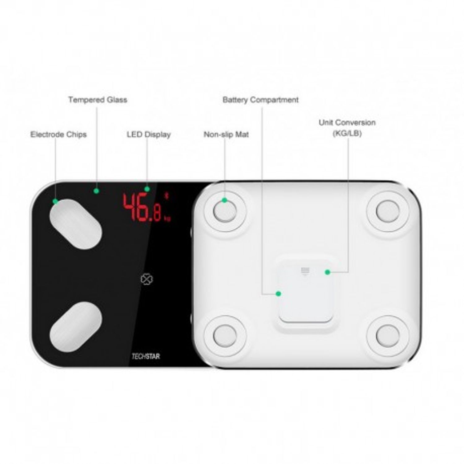 Cantar Electronic Smart Techstar&reg;, Negru, Display Digital, Wireless, Bluetooth, Greutate 180kg Max, Compatibil Android fotografia produsului View 2 L