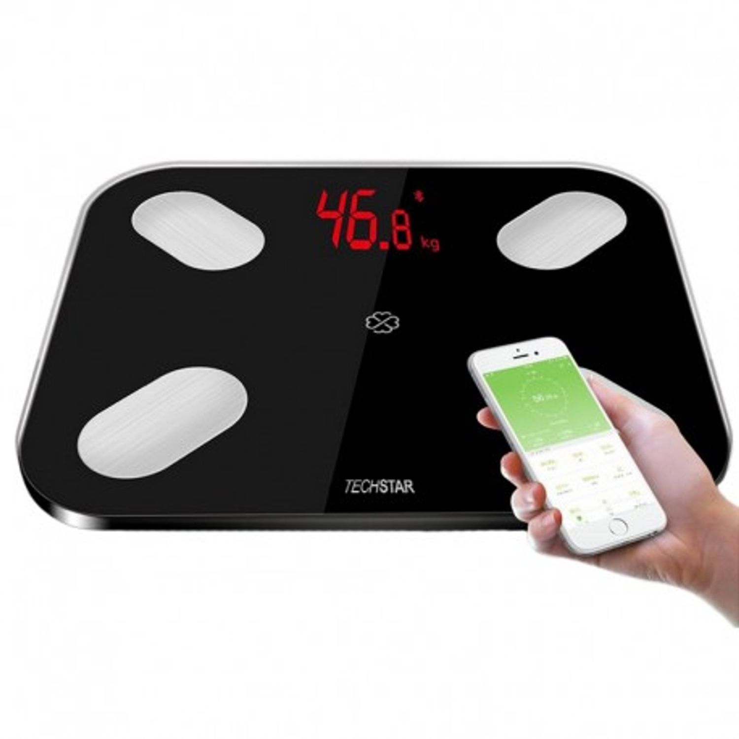 Cantar Electronic Smart Techstar&reg;, Negru, Display Digital, Wireless, Bluetooth, Greutate 180kg Max, Compatibil Android fotografia produsului View 4 L