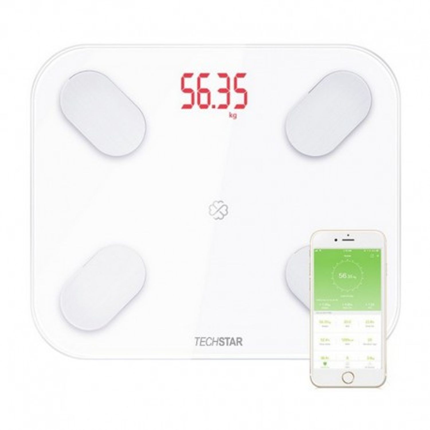Cantar Electronic Smart Techstar&reg;, Alb, Display Digital, Wireless, Bluetooth, Greutate 180kg Max, Compatibil Android & fotografia produsului View 2 L