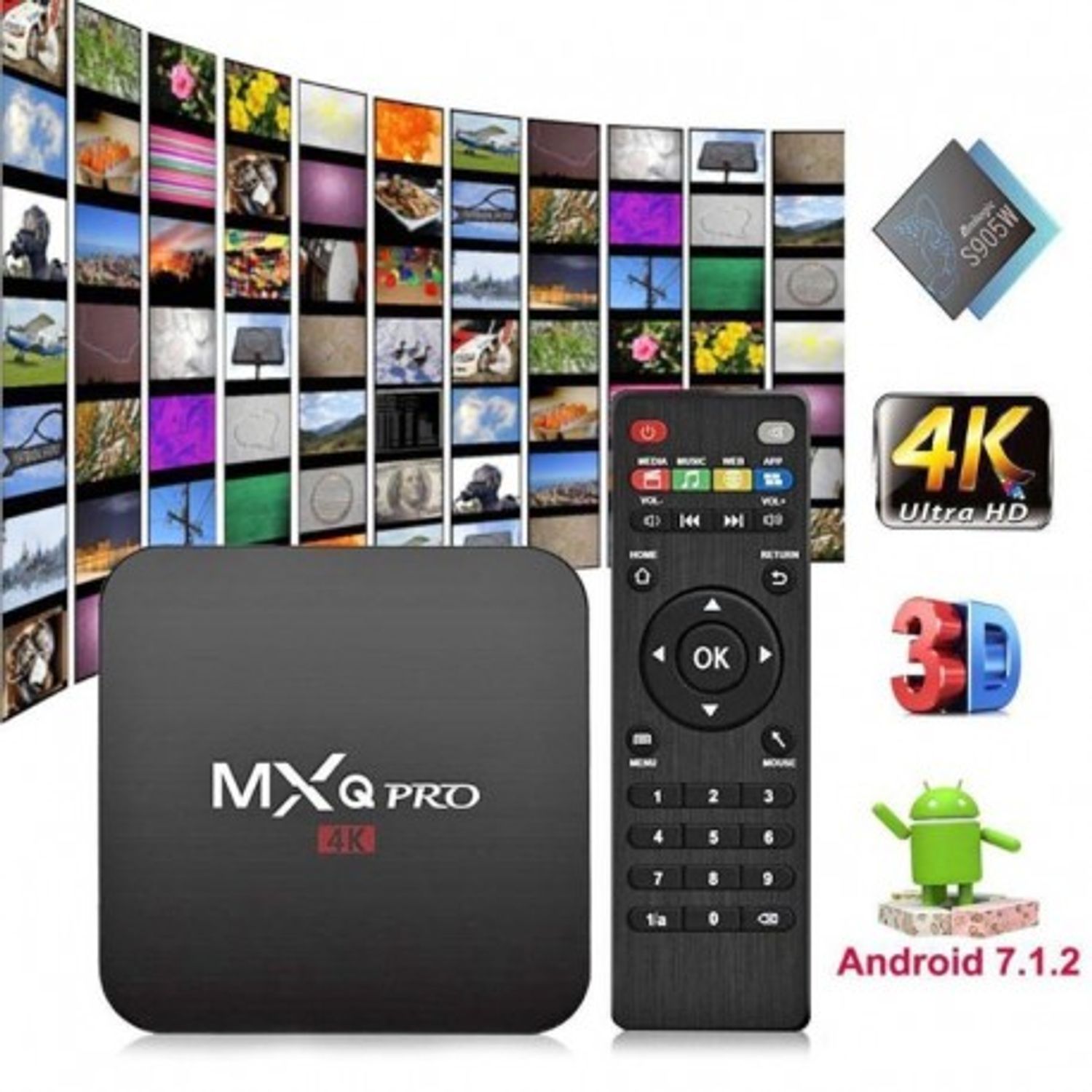 Mini PC Android 7 Media Player, TV Box MXQ PRO UltraHD 4K Quad-Core 64 Bit 1GB RAM, 8GB ROM Wireless, Ethernet fotografia produsului