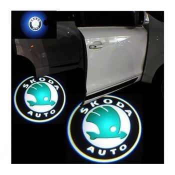 Set 2 Bucati Emblema  Logo LED Portiera Dedicata Marca Auto SKODA