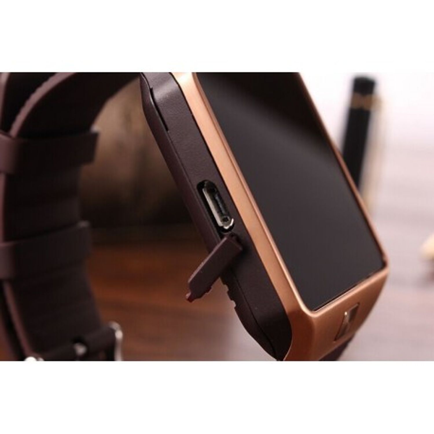 Smartwatch Bluetooth DZ09 MTK Compatibil SIM si MicroSD cu Camera Auriu fotografia produsului View 5 L