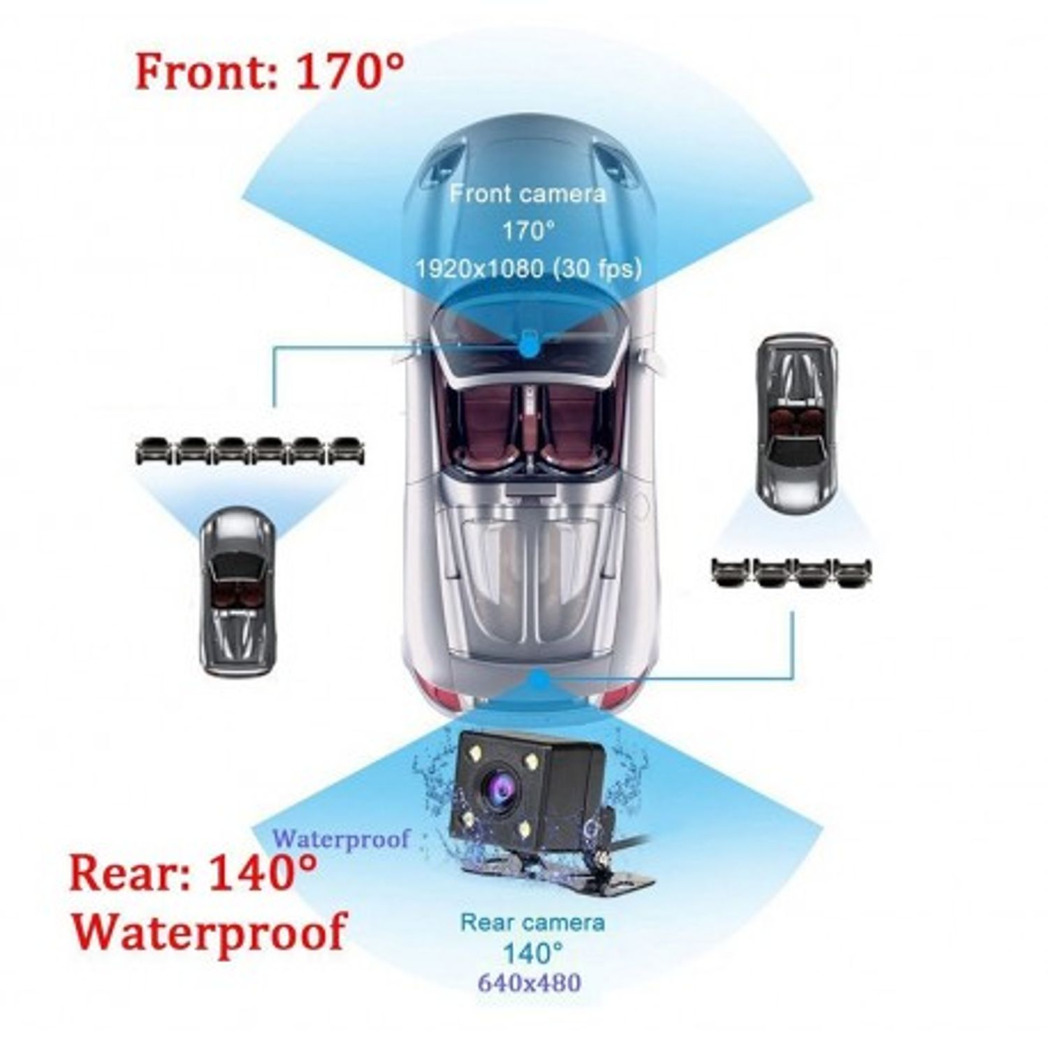 Camera Video Auto Novatek T800 Dubla 8 Led-uri Nightvision tip LED FullHD 12MPx si Display 4" fotografia produsului View 9 L